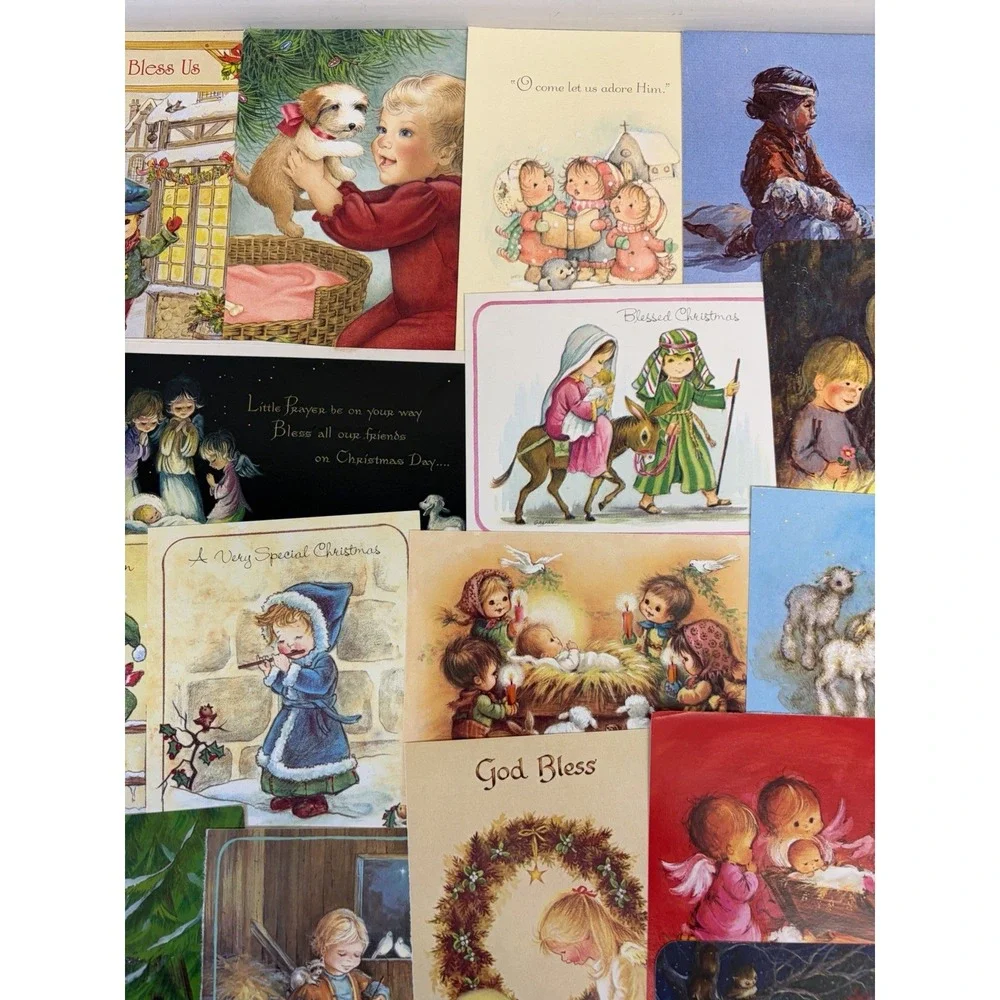 Vintage Christmas Cards Fronts ONLY Kids Children Scrapbooking Crafts Lot of 50+